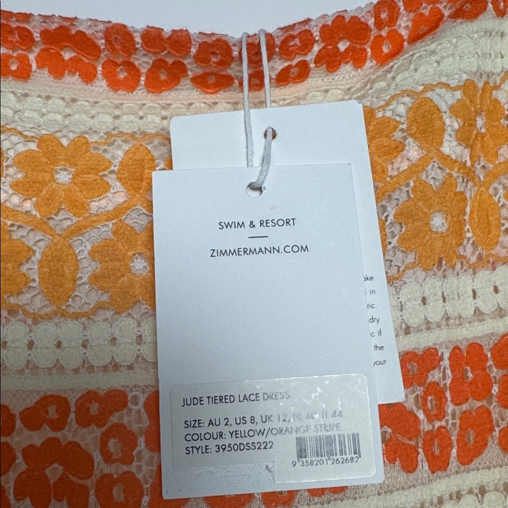 Zimmermann Orange and Cream Tiered Maxi Dress with Waist Tie - Picture 4 of 5